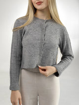 Soft cropped openwork cardigan gray
