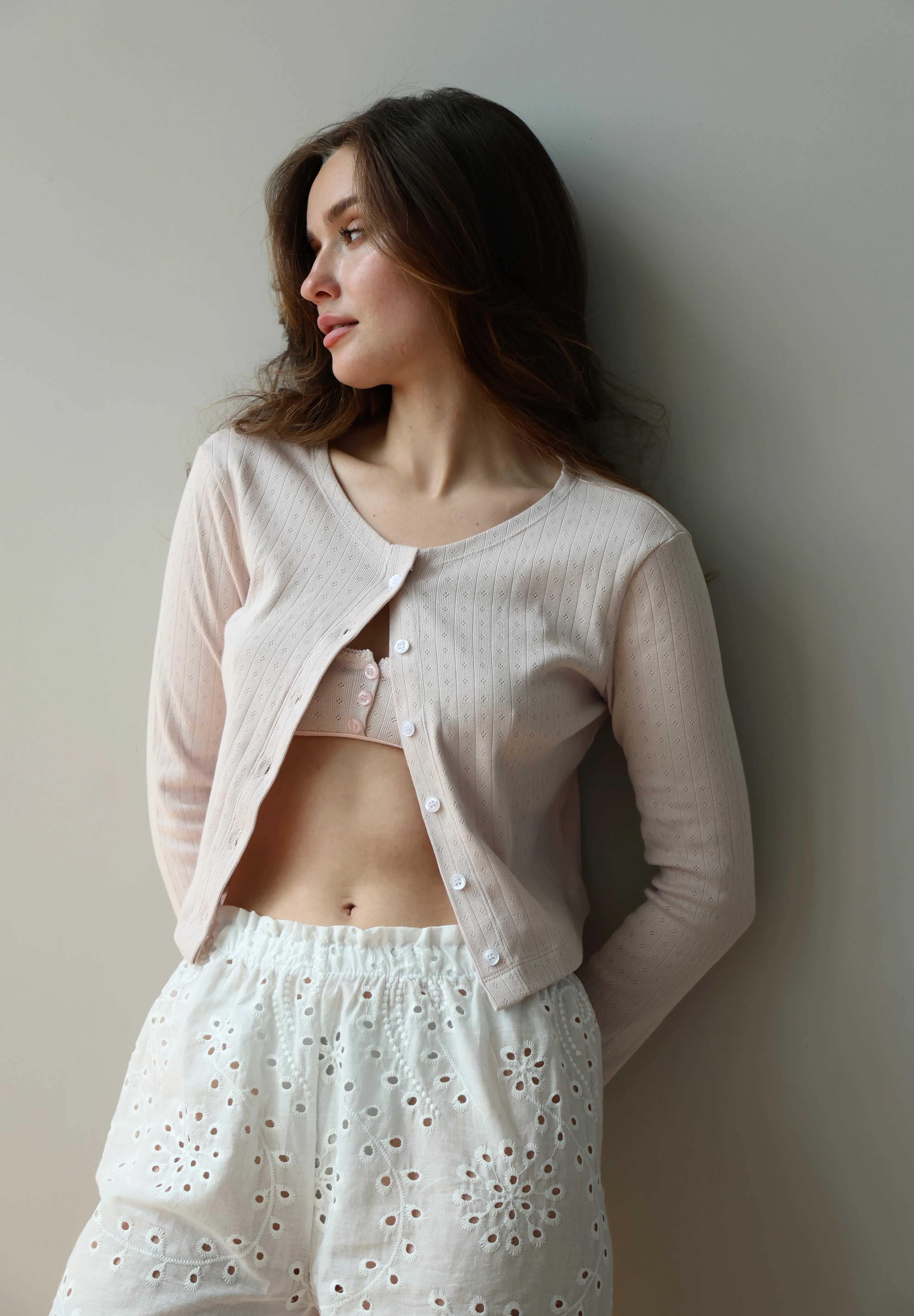Pants Mono brocade openwork design "twig"