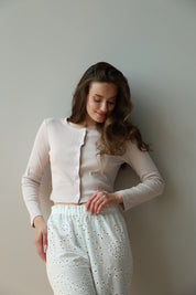 Pants Mono brocade openwork design "twig"