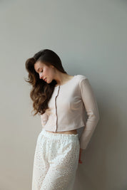 Pants Mono brocade openwork design "twig"