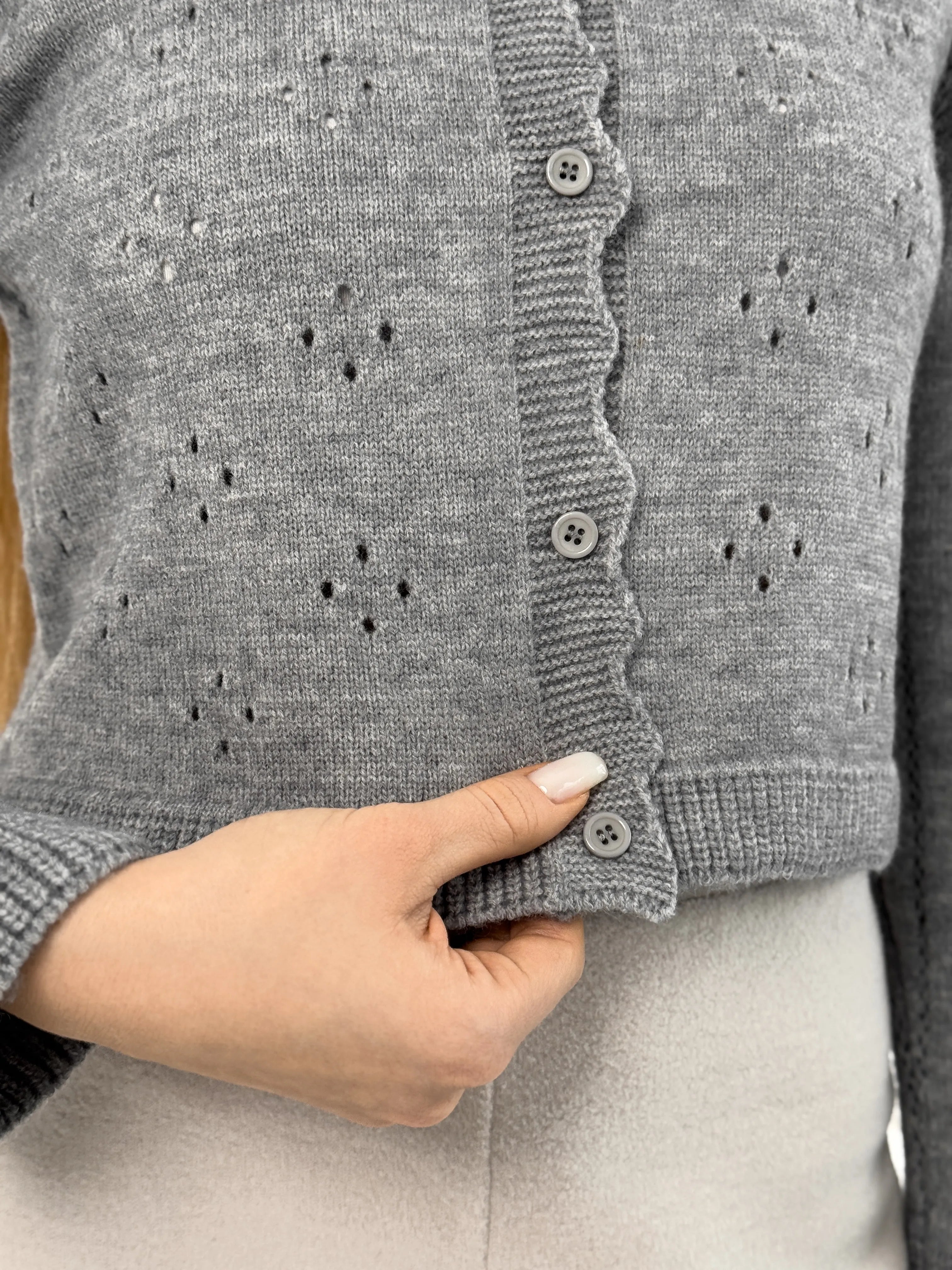 Soft cropped openwork cardigan gray
