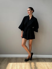 Muslin set 2-layer kimono+shorts black