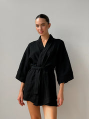 Muslin set 2-layer kimono+shorts black