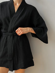 Muslin set 2-layer kimono+shorts black