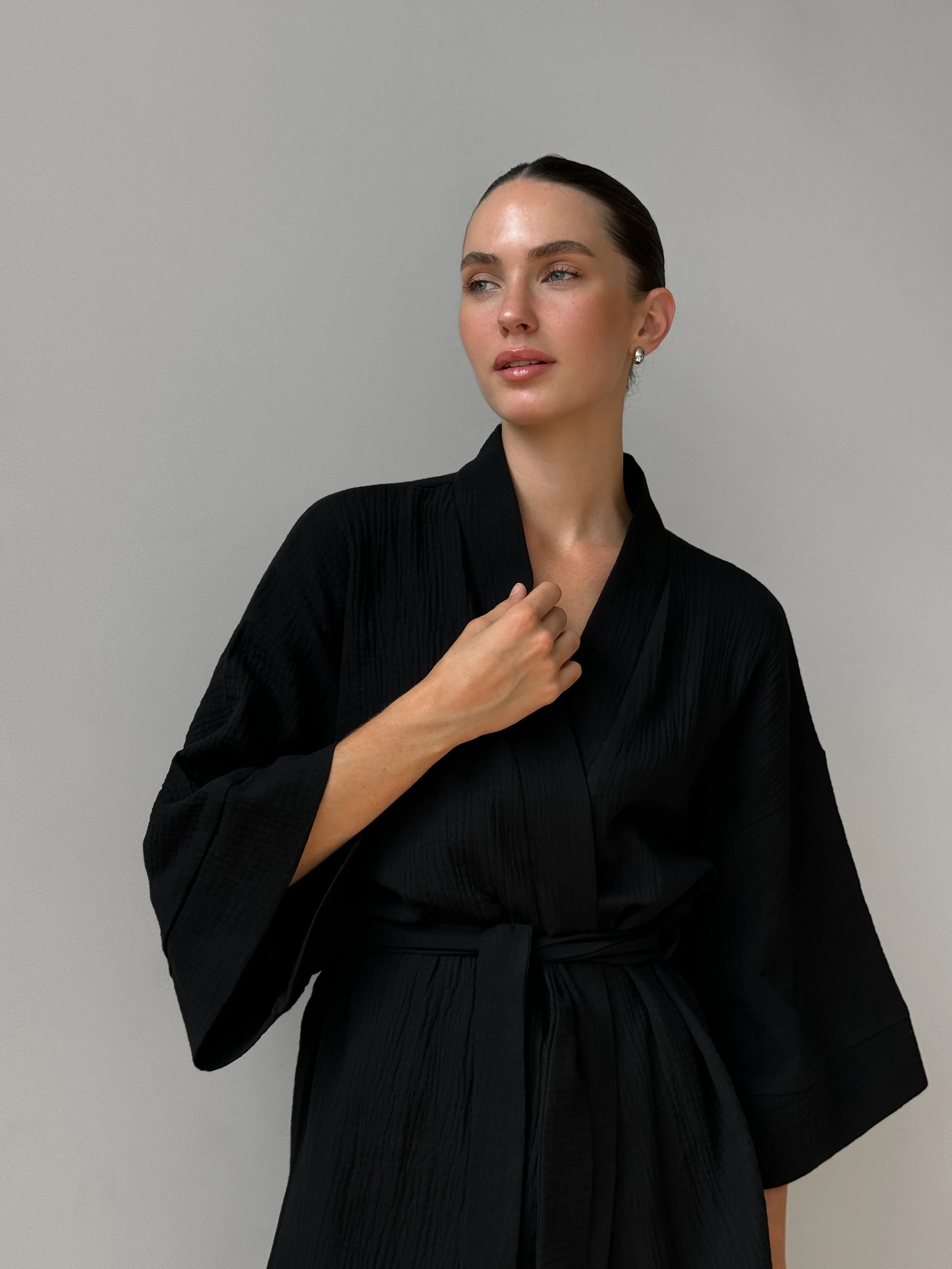 Muslin set 2-layer kimono+shorts black