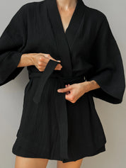 Muslin set 2-layer kimono+shorts black