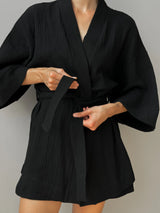 Muslin set 2-layer kimono+shorts black