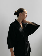 Muslin set 2-layer kimono+pants black