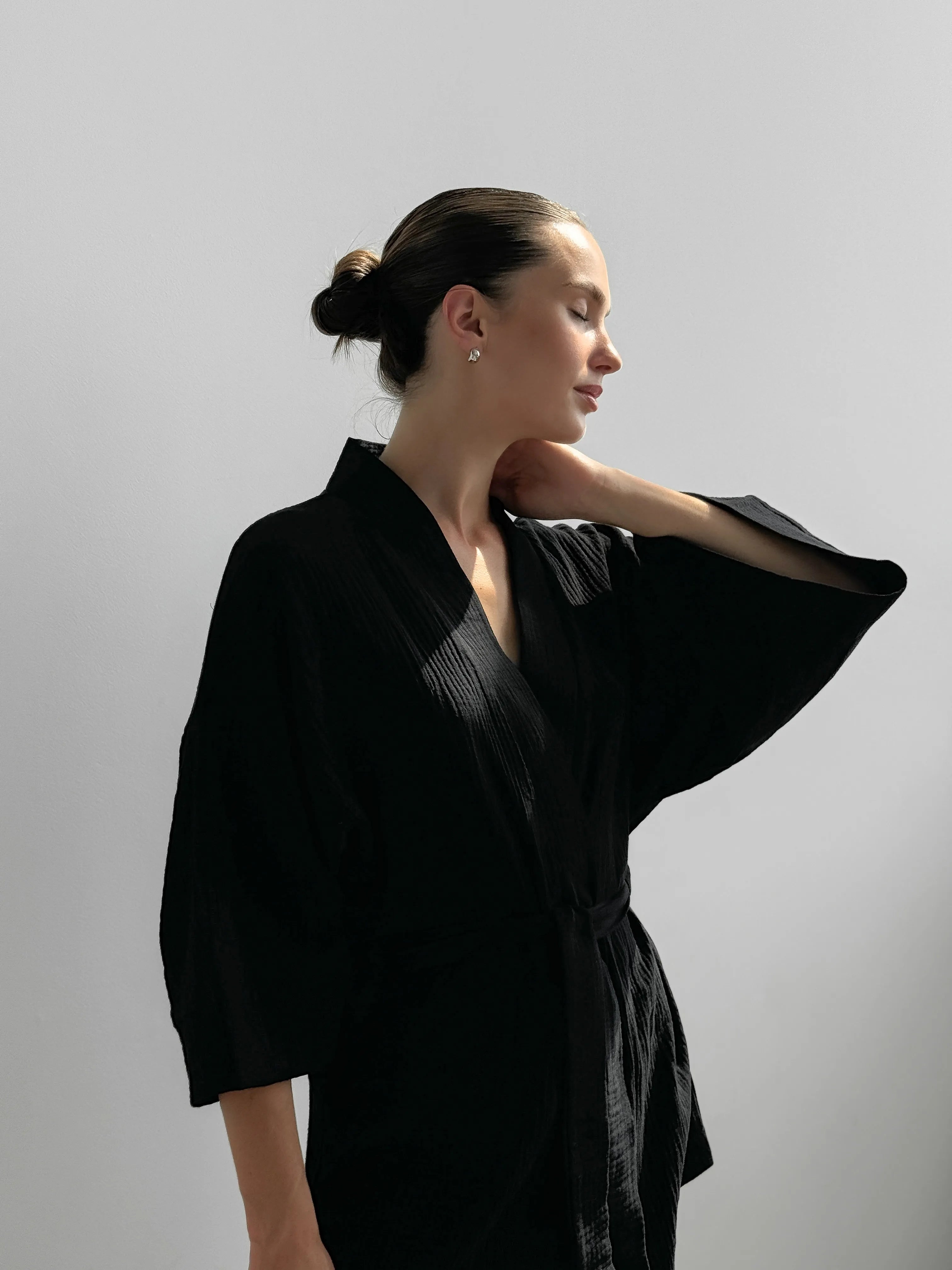 Muslin set 2-layer kimono+pants black