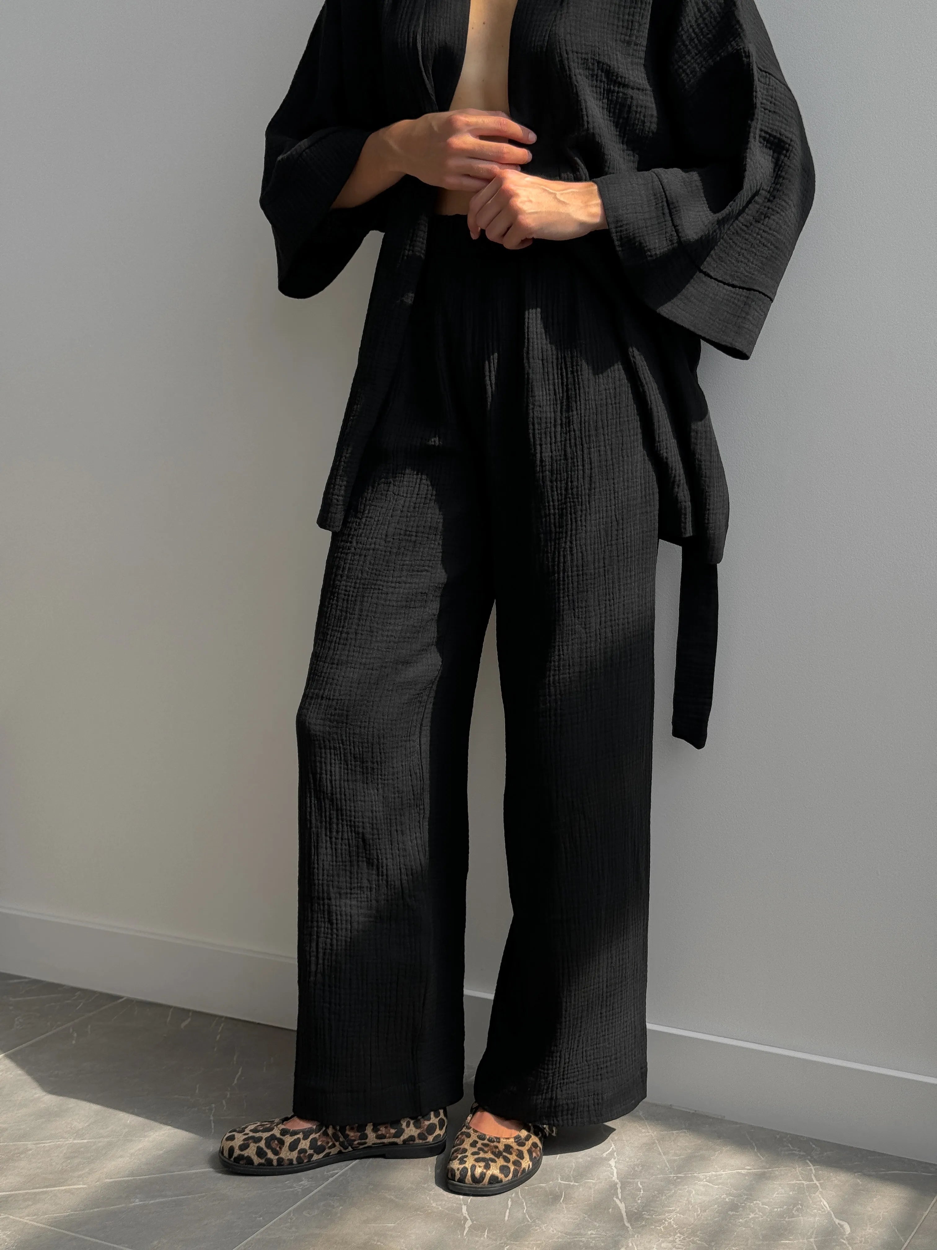 Muslin set 2-layer kimono+pants black