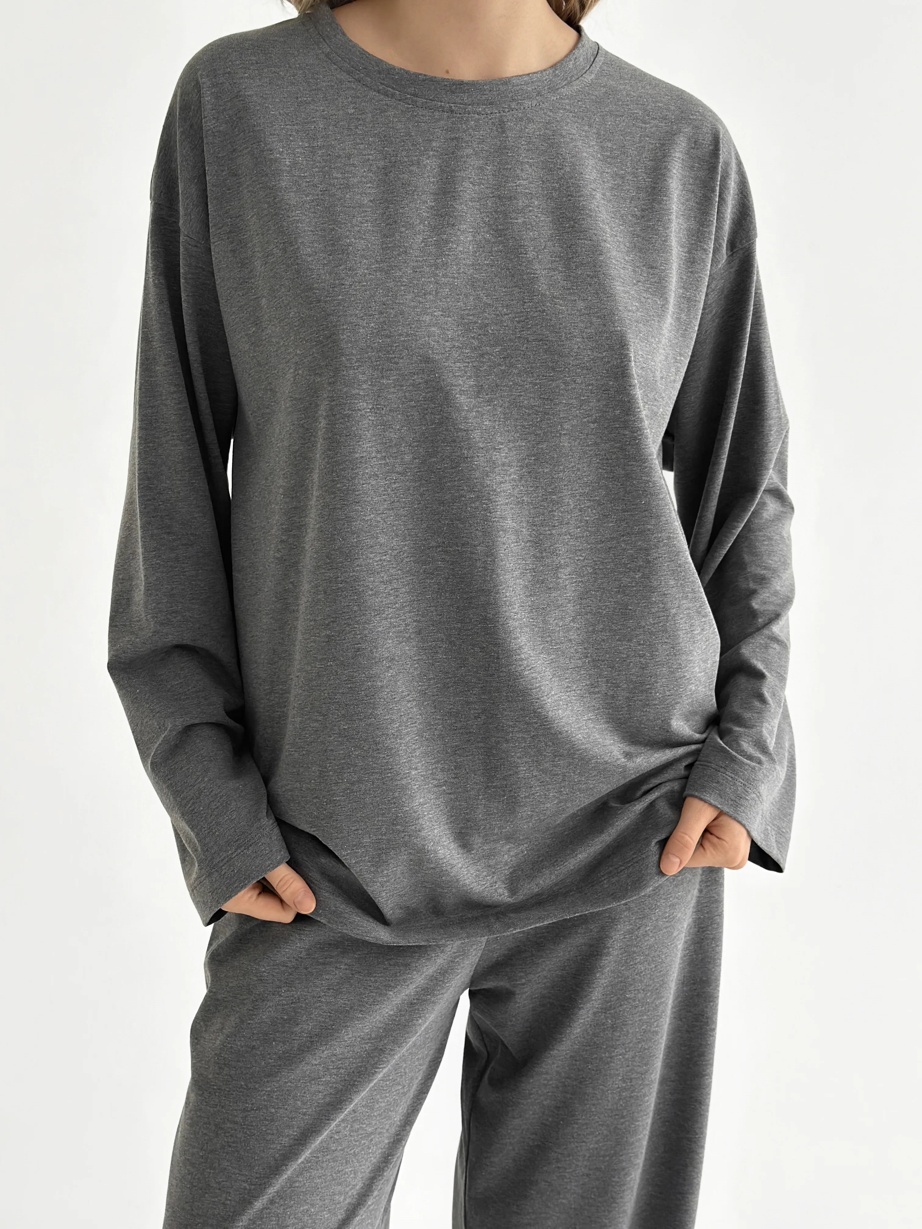 Knitwear Coolir set of long sleeves wide and pants anthracite