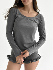 Knitwear Coolir set of long sleeves and ruffled shorts anthracite
