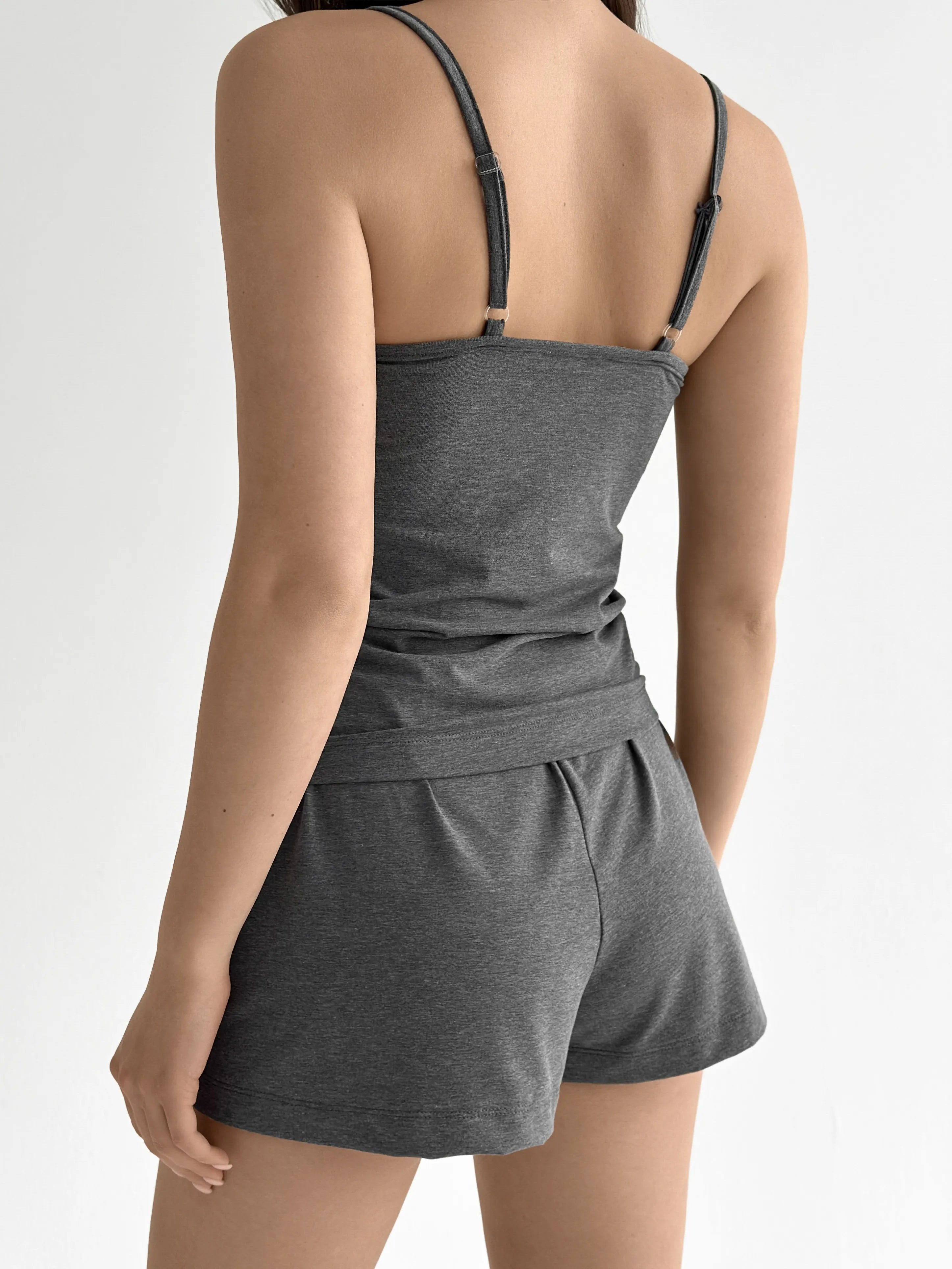 Knitwear Coolir set of T-shirt and shorts with a hood, anthracite