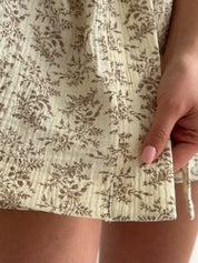 Muslin Kimono and Shorts Suit "Brown Wildflowers" on Ivory