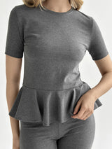 Knitwear Coolir T-shirt with peplum, anthracite