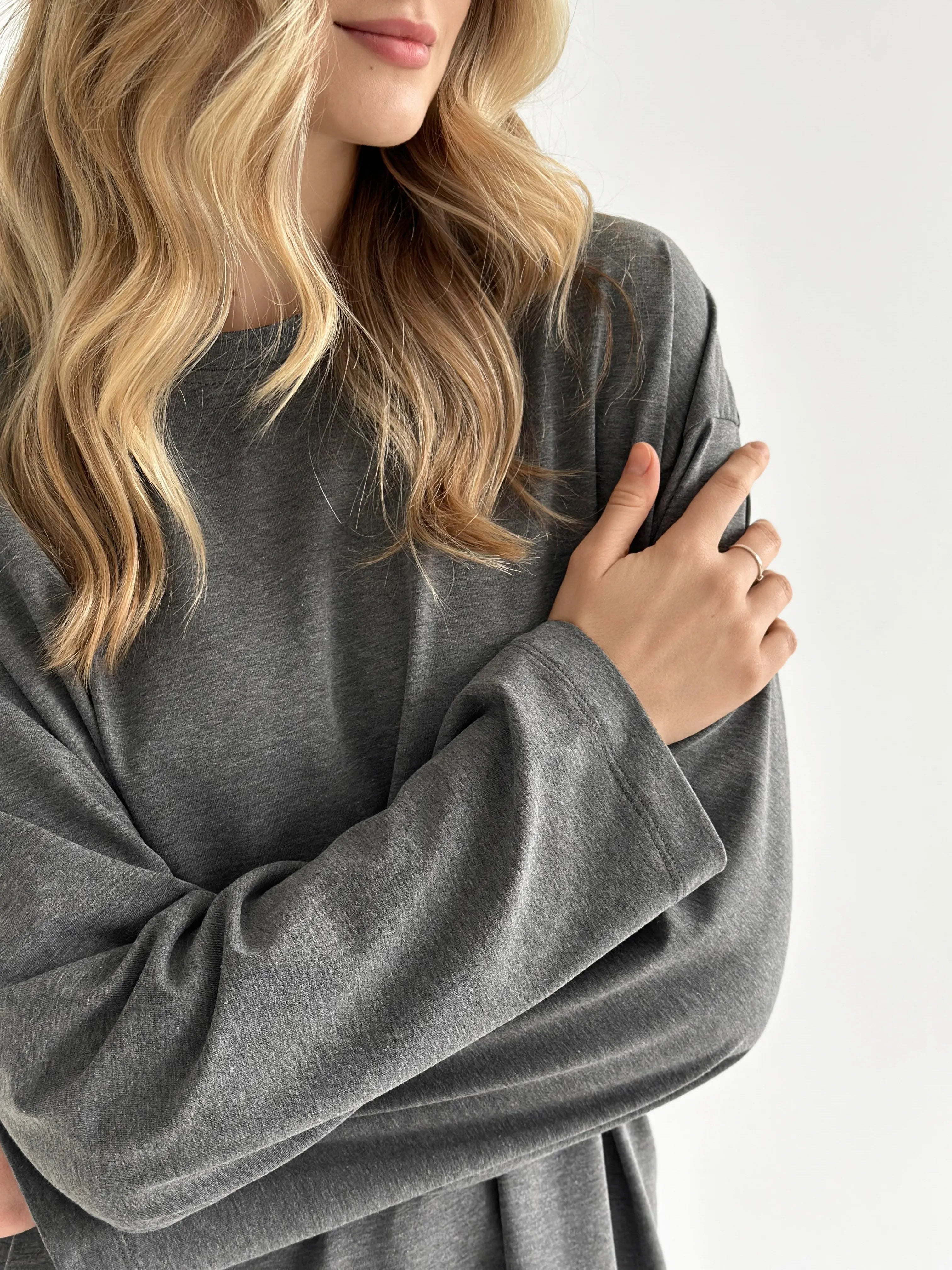 Knitwear Coolir set of long sleeves wide and pants anthracite