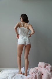 Mono shorts with lace cambric plain milky