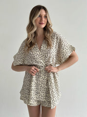 Muslin Kimono and Shorts Suit "Dark Brown Twigs" on Ivory