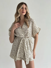 Muslin Kimono and Shorts Suit "Dark Brown Twigs" on Ivory