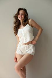 Mono shorts with lace cambric plain milky