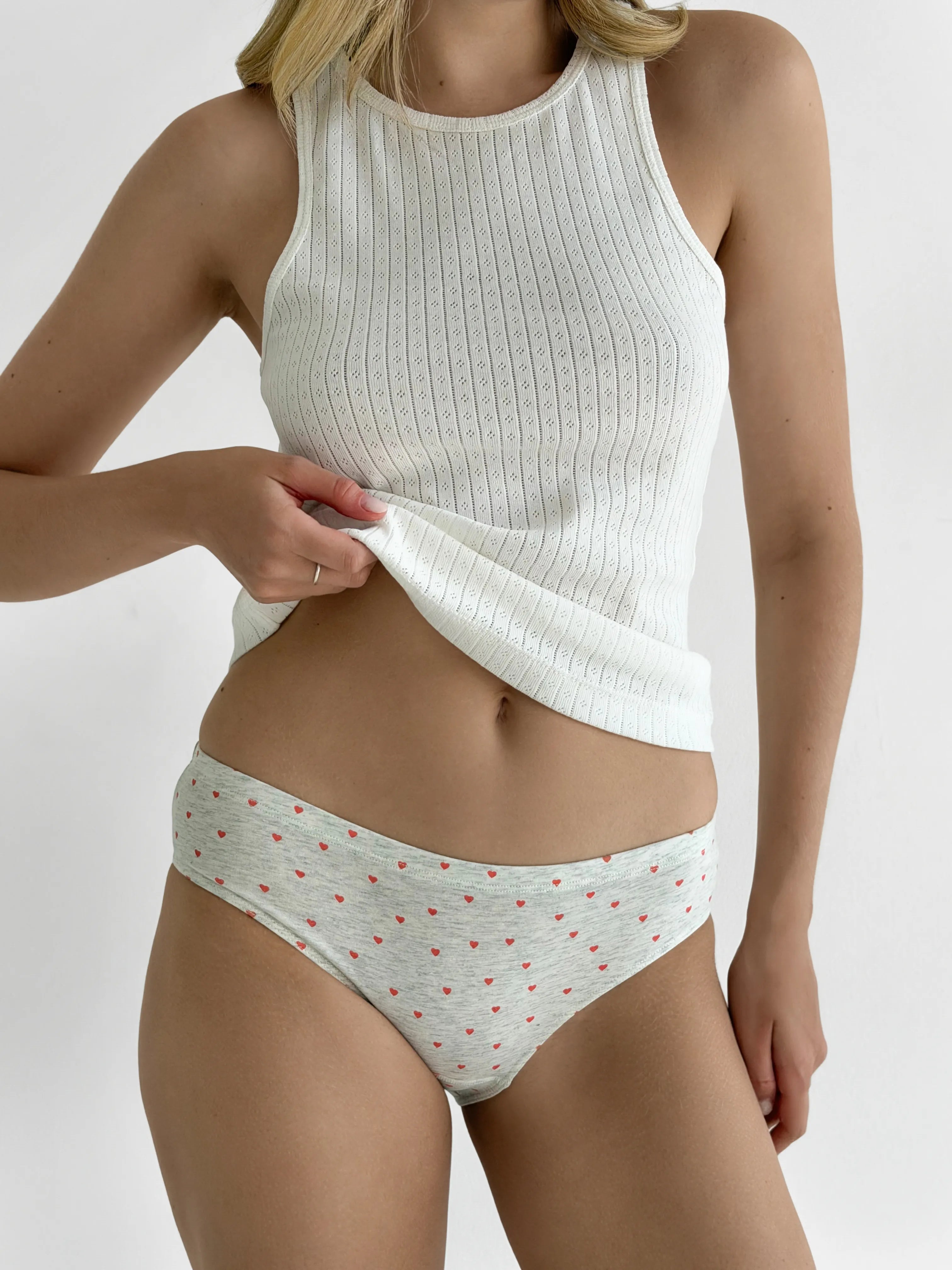 Underwear panties cotton slips with heart light gray