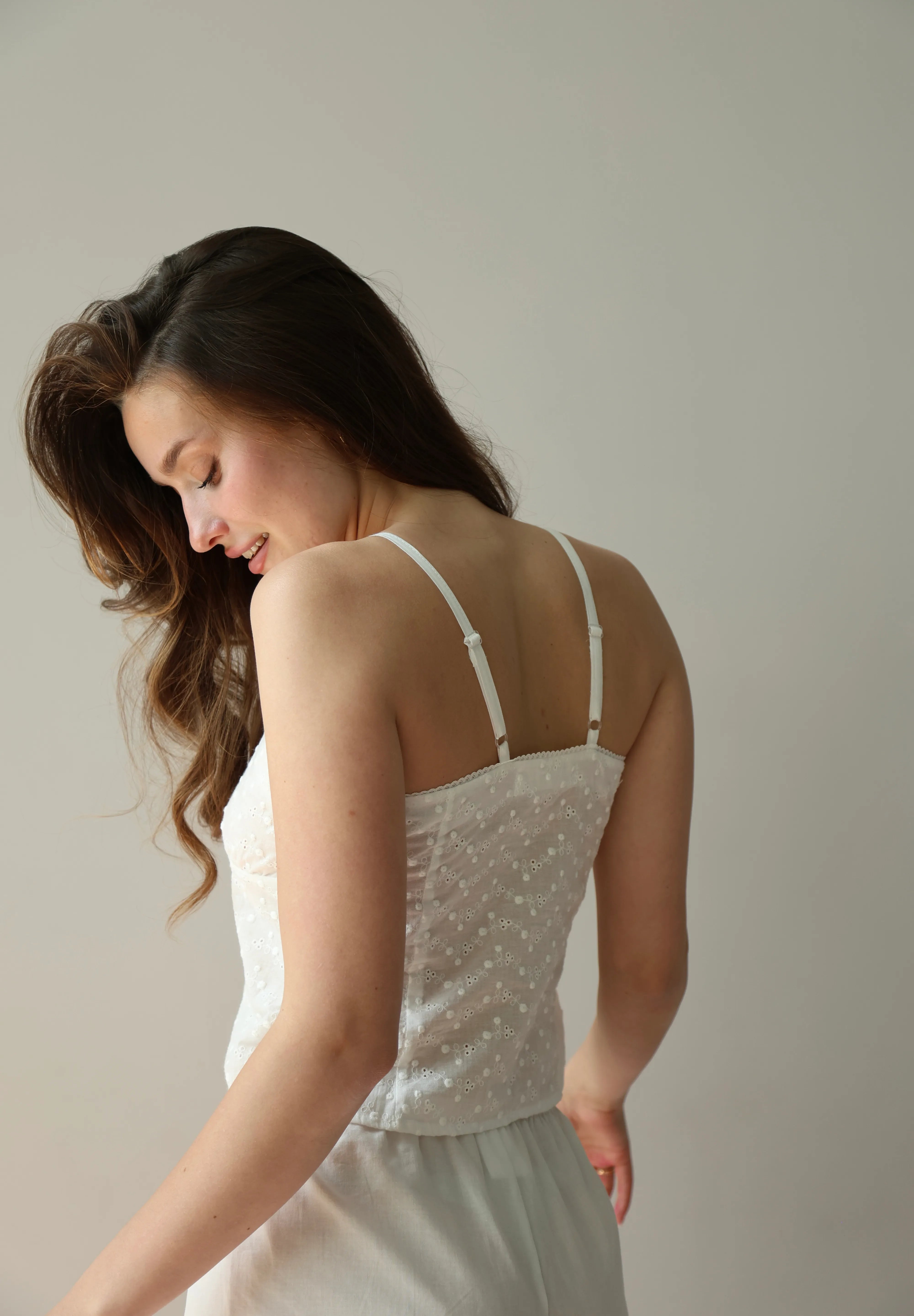 Mono shorts with lace cambric plain milky