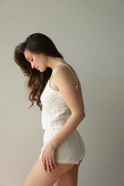 Mono shorts with lace cambric plain milky