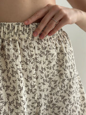 Muslin Kimono and Shorts Suit "Dark Brown Twigs" on Ivory