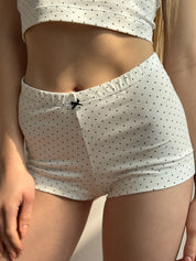 Knitwear set top and shorts polka dots blue on white