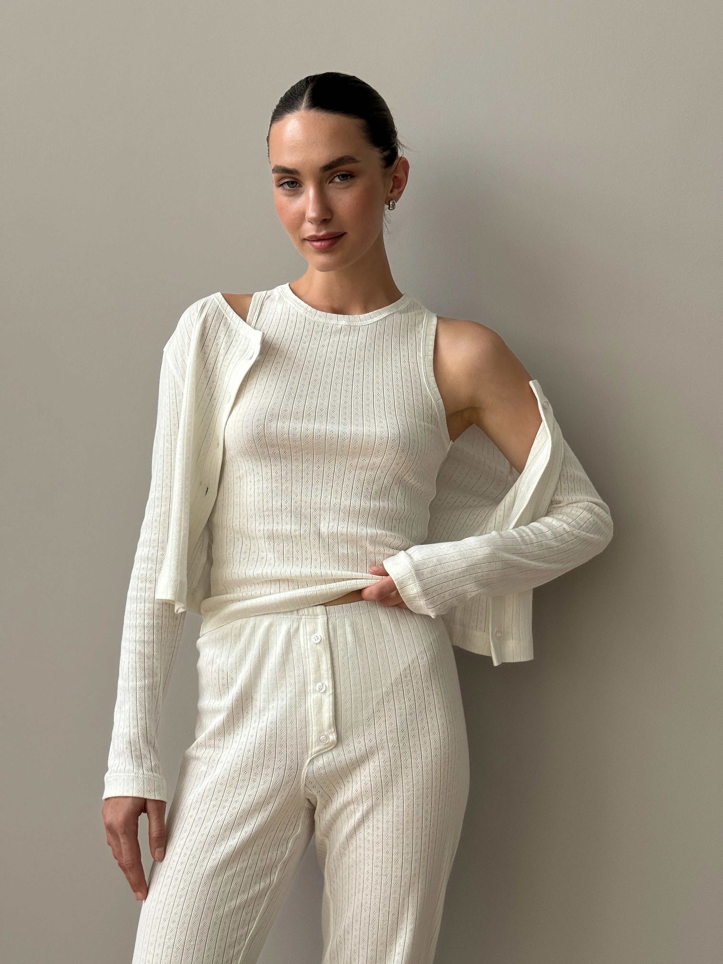 Ribbed T-shirt milk color
