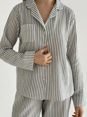 Dark gray striped muslin shirt and pants suit
