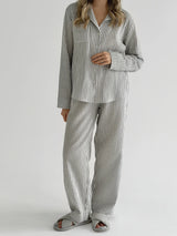 Dark gray striped muslin shirt and pants suit
