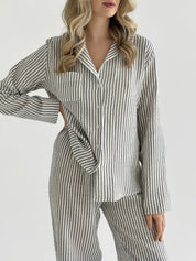 Dark gray striped muslin shirt and pants suit