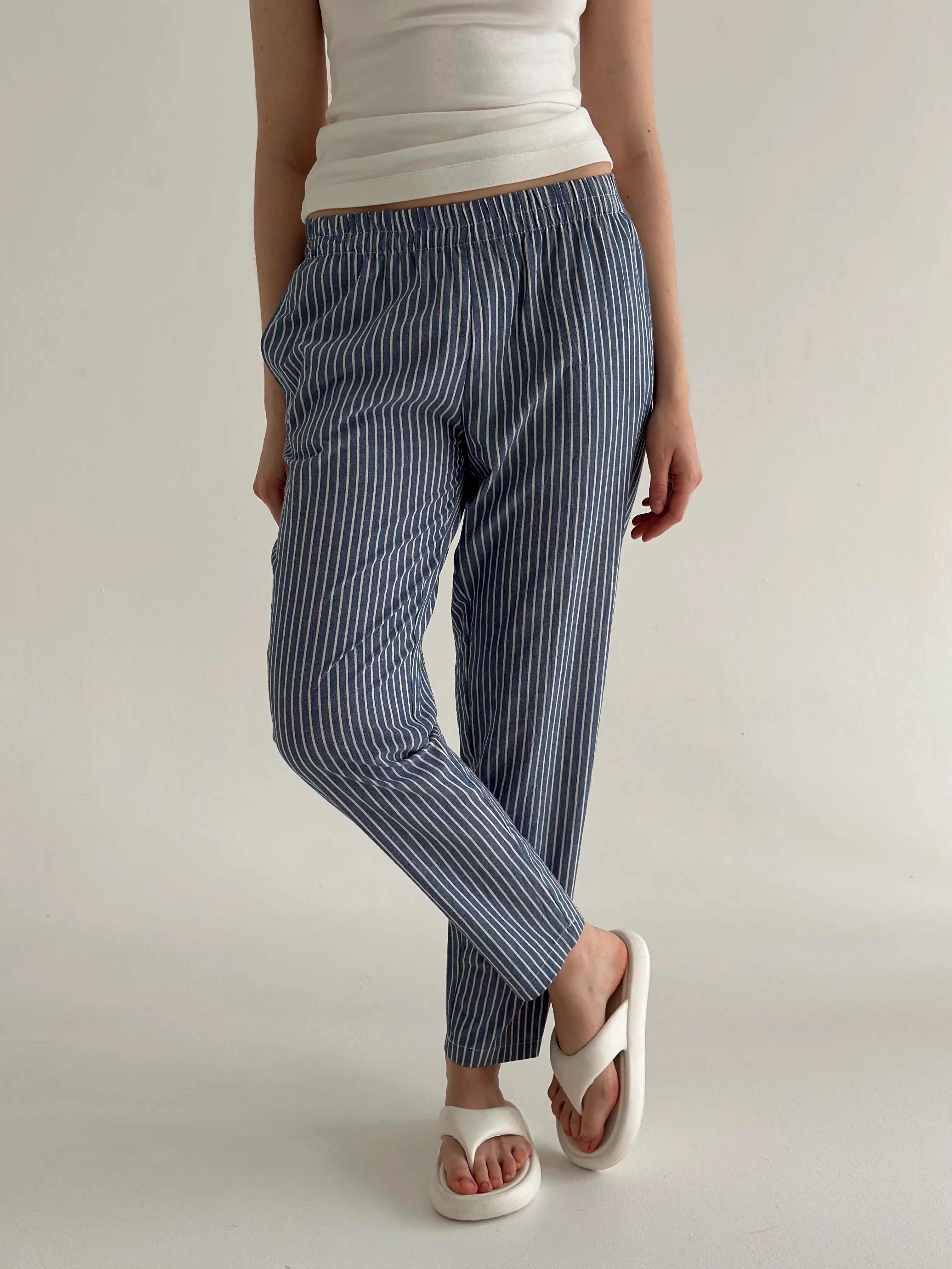 Striped cotton pants MOMI blue/milk