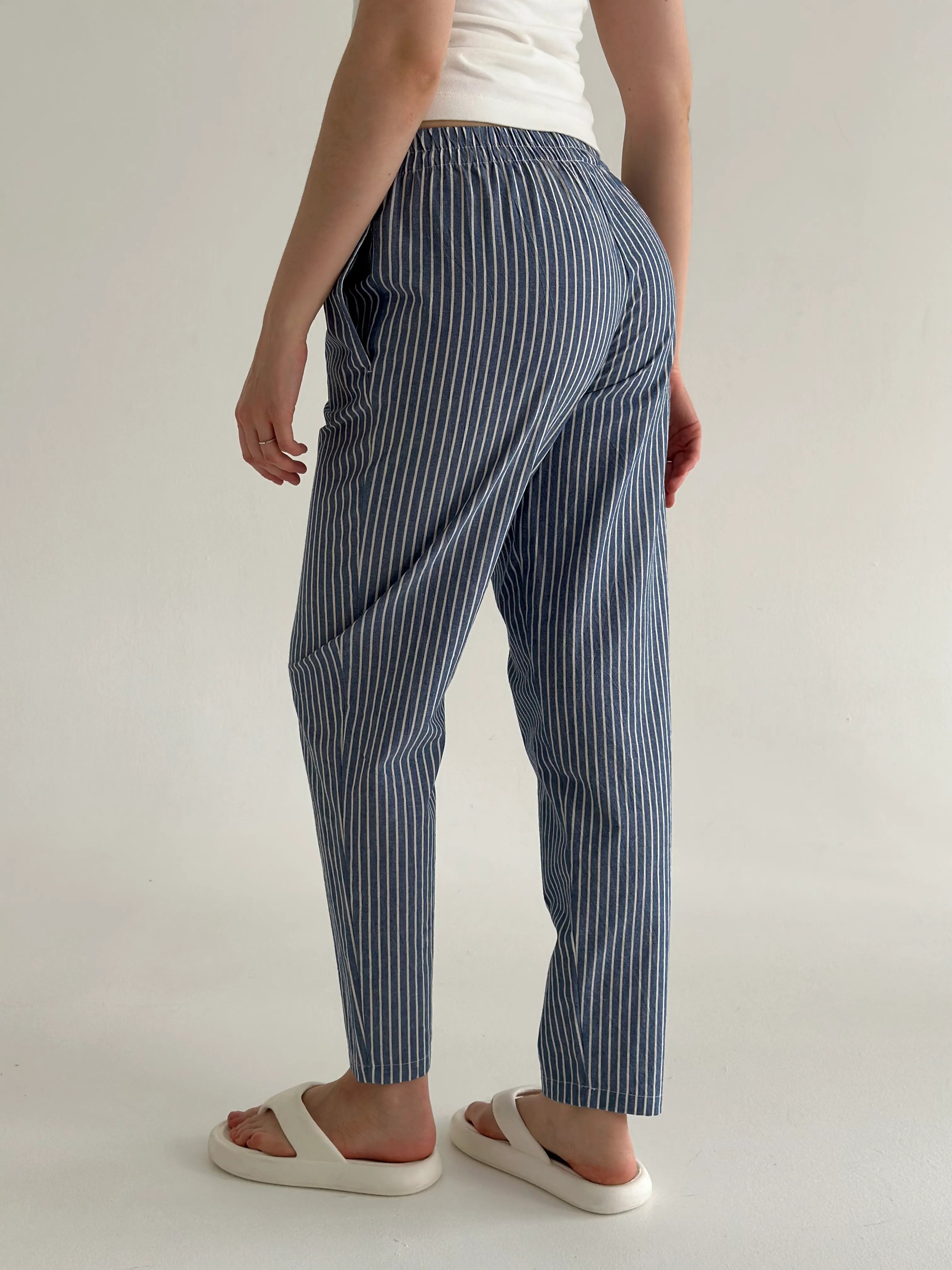 Striped cotton pants MOMI blue/milk