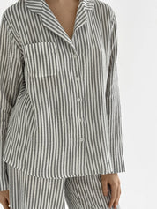 Dark gray striped muslin shirt and pants suit