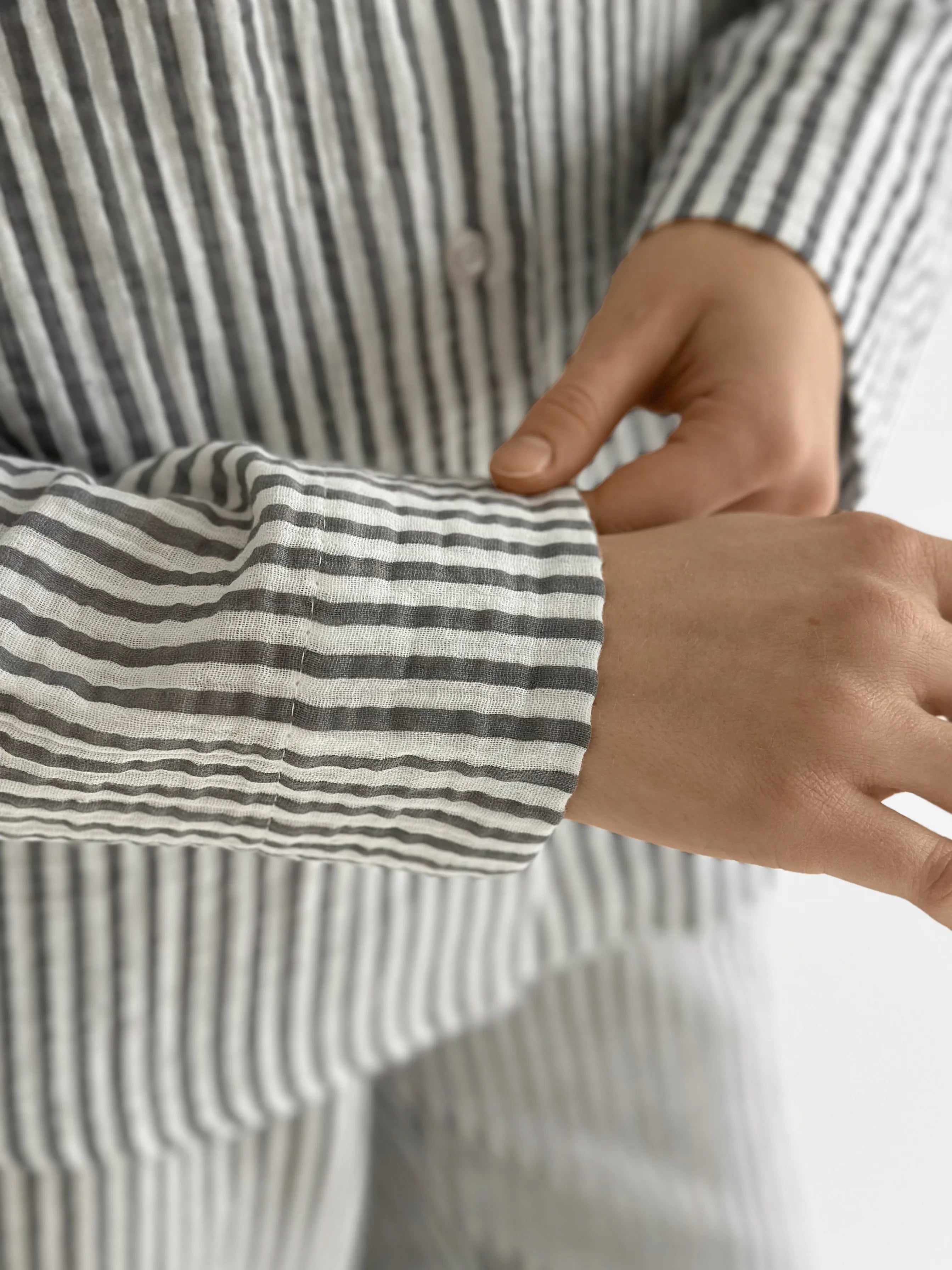 Dark gray striped muslin shirt and pants suit
