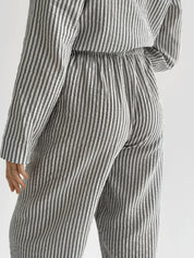 Dark gray striped muslin shirt and pants suit