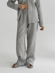 Dark gray striped muslin shirt and pants suit