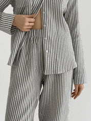 Dark gray striped muslin shirt and pants suit