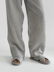 Dark gray striped muslin shirt and pants suit