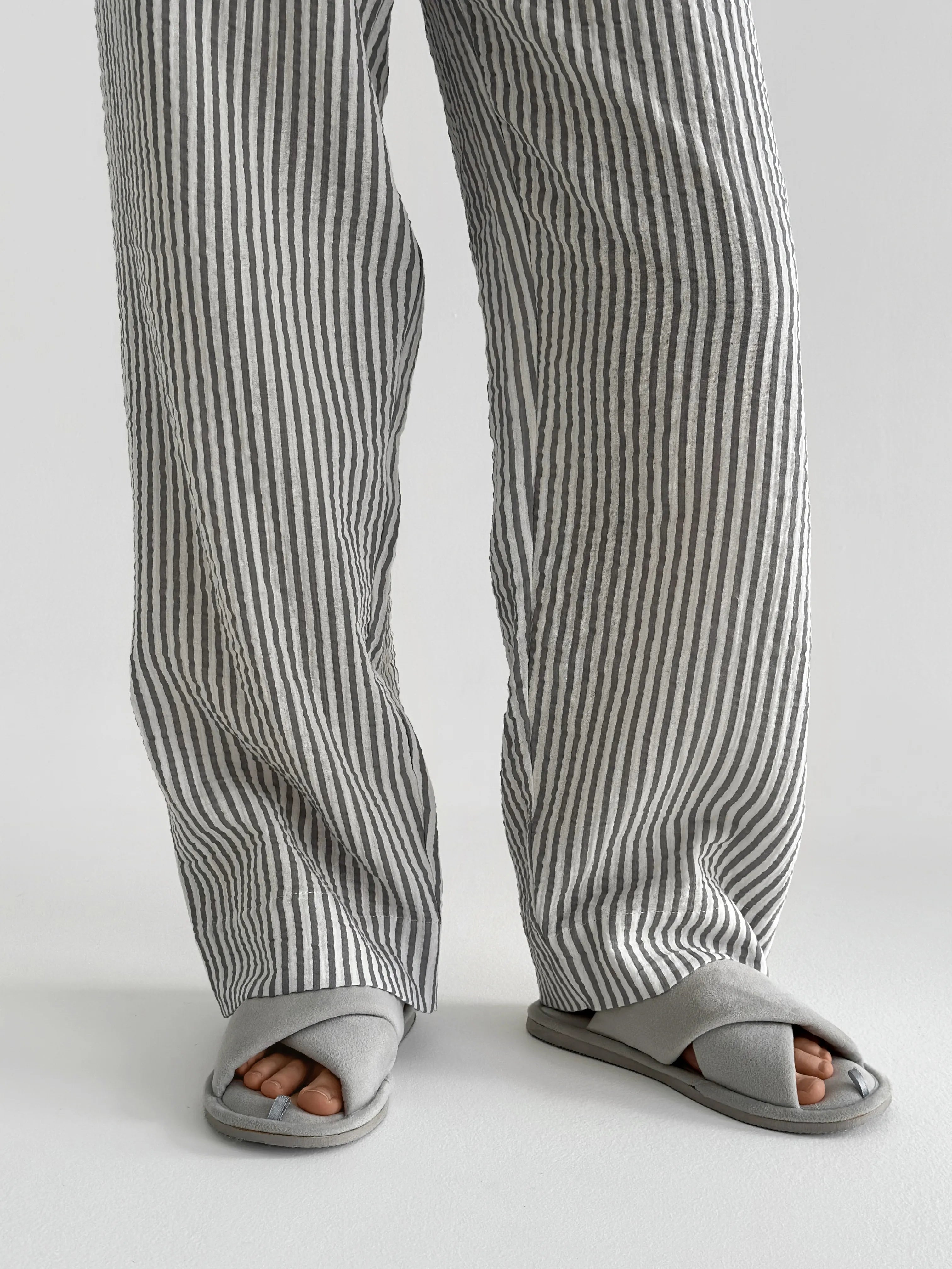 Dark gray striped muslin shirt and pants suit