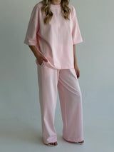 Knitwear suit T-shirt and pants, pink