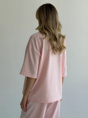 Knitwear suit T-shirt and pants, pink