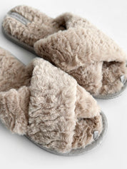 Women's fur slippers HS beige