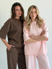 Knitwear suit T-shirt and pants, pink