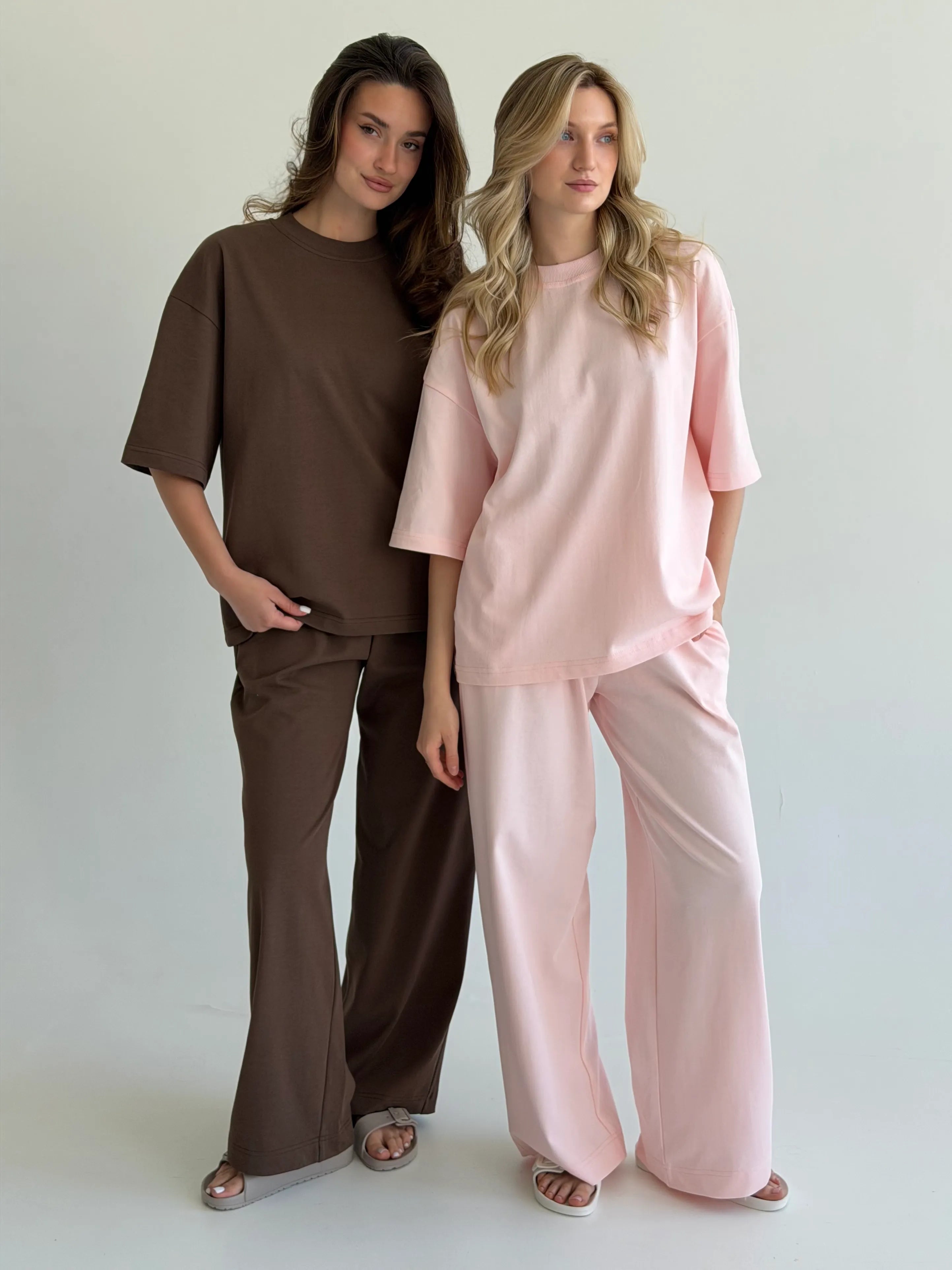 Knitwear suit T-shirt and pants, pink
