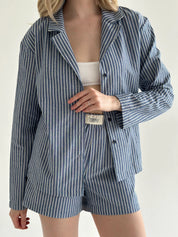 Striped cotton suit Shirt and shorts blue/milk