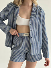 Striped cotton suit Shirt and shorts blue/milk
