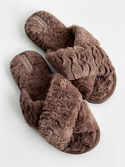 Women's HS fur slippers chocolate